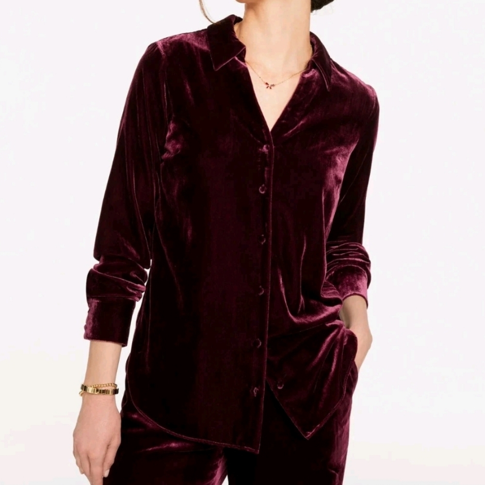 Talbots Plus Velvet Button Front Shirt 3XP Wine Purple